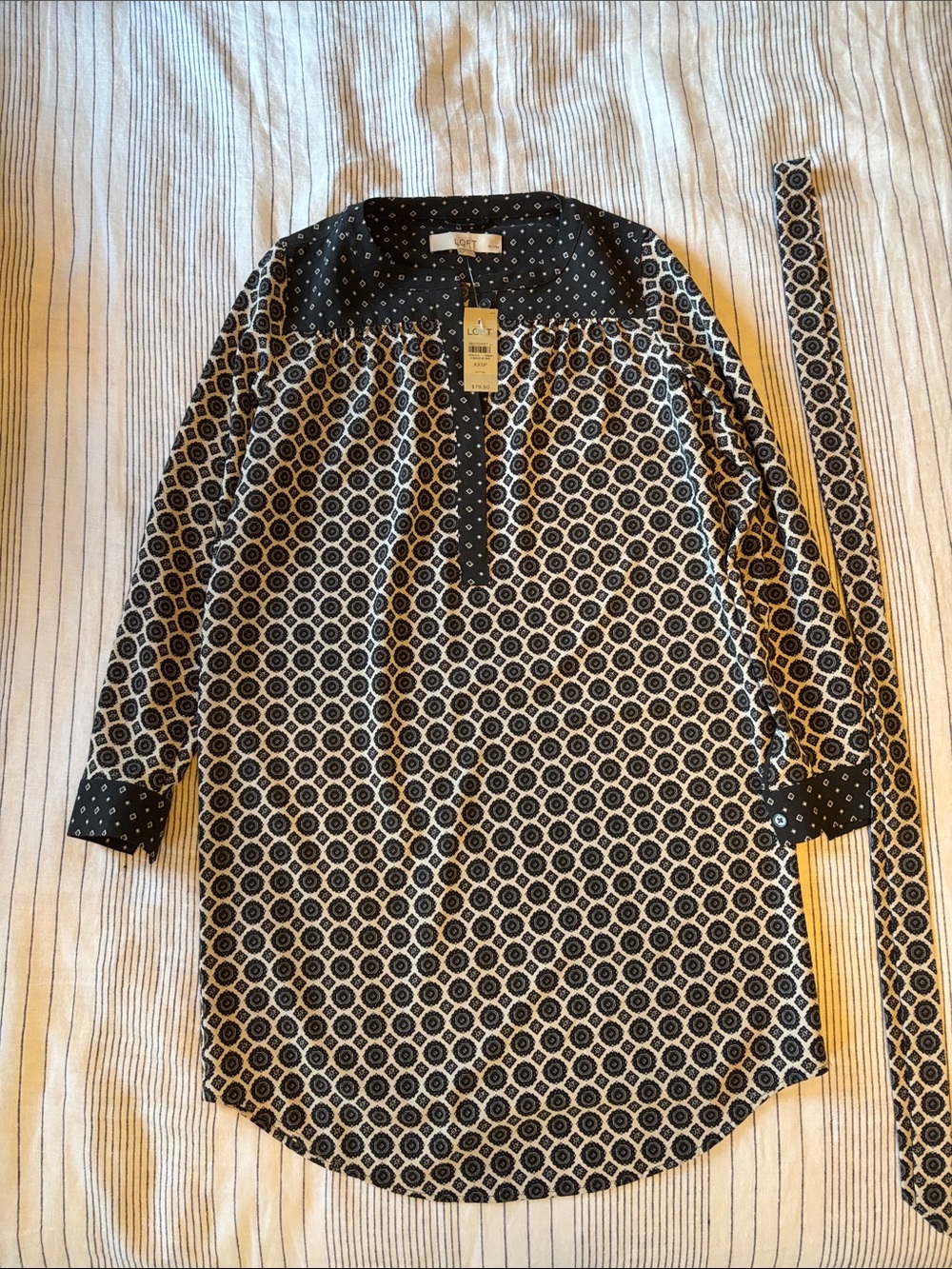 LOFT Petites Black and Cream Medallion Print Blouse (NWT)